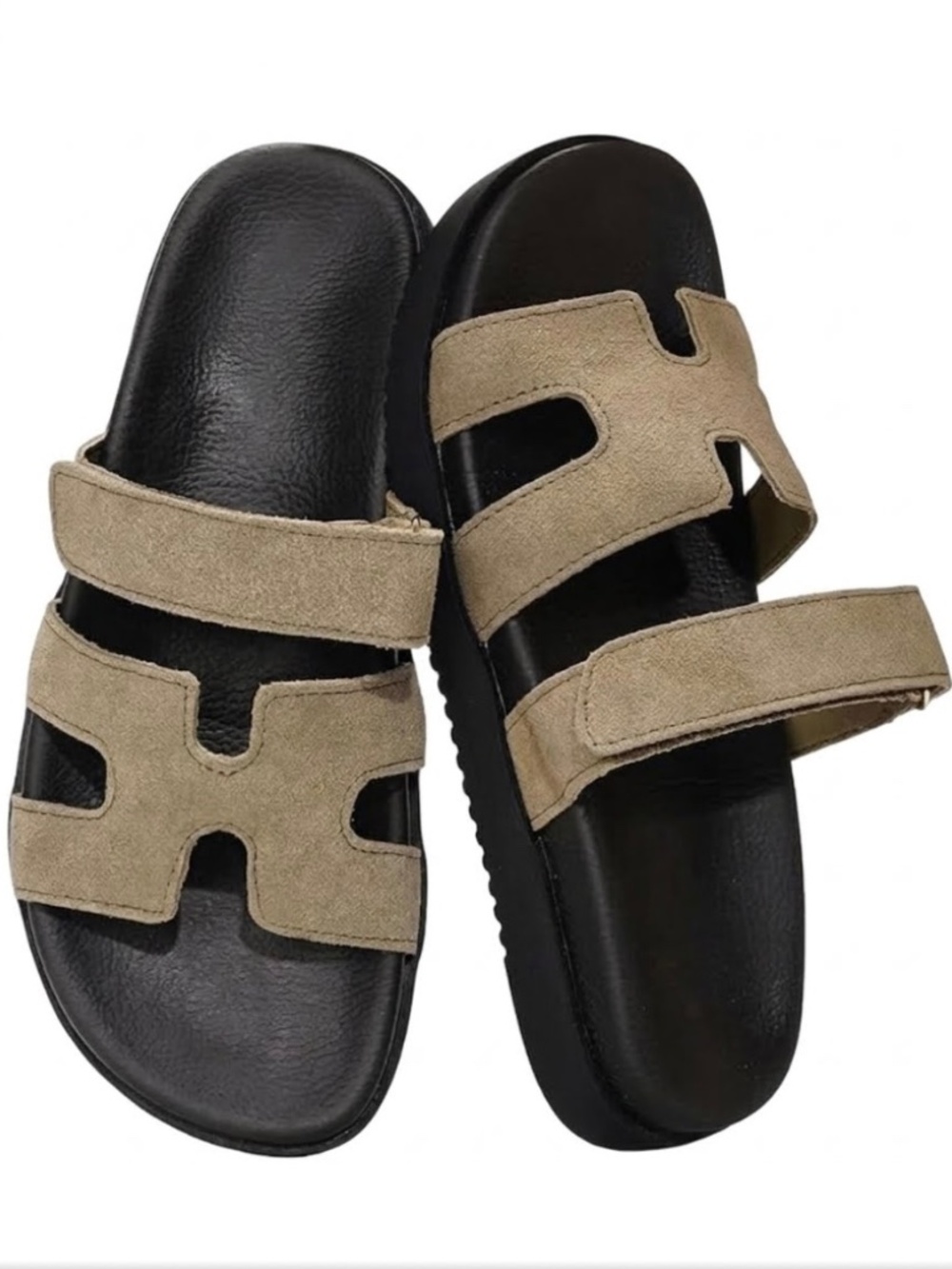 100% Genuine Leather Sandals with Memory Foam Insole, Adjustable Straps Sz 8